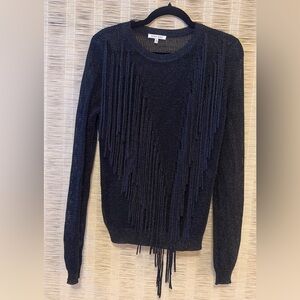 REVOLVE Ronny Kobo Collection Metallic Black Fringe Sweater Sz S New No Tag 🏷️